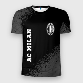 Мужская футболка 3D Slim с принтом AC Milan sport на темном фоне вертикально , 100% полиэстер с улучшенными характеристиками | приталенный силуэт, круглая горловина, широкие плечи, сужается к линии бедра | 