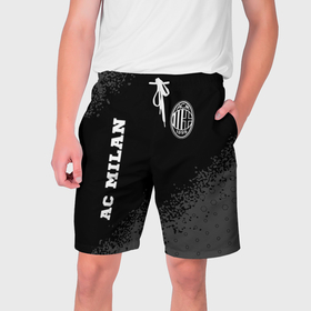 Мужские шорты 3D с принтом AC Milan sport на темном фоне вертикально ,  полиэстер 100% | прямой крой, два кармана без застежек по бокам. Мягкая трикотажная резинка на поясе, внутри которой широкие завязки. Длина чуть выше колен | 
