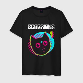 Мужская футболка хлопок с принтом Scorpions rock star cat в Белгороде, 100% хлопок | прямой крой, круглый вырез горловины, длина до линии бедер, слегка спущенное плечо. | 