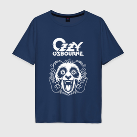 Мужская футболка хлопок Oversize с принтом Ozzy Osbourne rock panda в Петрозаводске, 100% хлопок | свободный крой, круглый ворот, “спинка” длиннее передней части | 