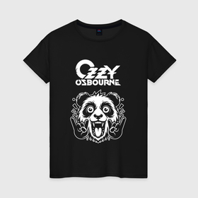 Женская футболка хлопок с принтом Ozzy Osbourne rock panda в Кировске, 100% хлопок | прямой крой, круглый вырез горловины, длина до линии бедер, слегка спущенное плечо | 