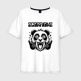 Мужская футболка хлопок Oversize с принтом Scorpions   rock panda в Кировске, 100% хлопок | свободный крой, круглый ворот, “спинка” длиннее передней части | Тематика изображения на принте: 
