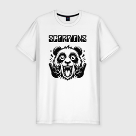 Мужская футболка хлопок Slim с принтом Scorpions   rock panda в Петрозаводске, 92% хлопок, 8% лайкра | приталенный силуэт, круглый вырез ворота, длина до линии бедра, короткий рукав | 