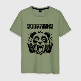 Мужская футболка хлопок с принтом Scorpions   rock panda , 100% хлопок | прямой крой, круглый вырез горловины, длина до линии бедер, слегка спущенное плечо. | 