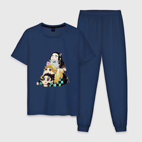 Мужская пижама хлопок с принтом Тандзиро Камадо Нэдзуко в Санкт-Петербурге, 100% хлопок | брюки и футболка прямого кроя, без карманов, на брюках мягкая резинка на поясе и по низу штанин
 | 