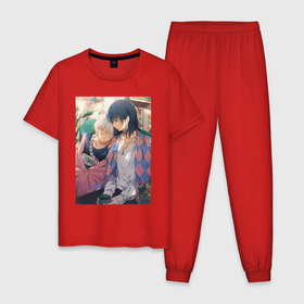 Мужская пижама хлопок с принтом Хаул Софи Ходячий замок , 100% хлопок | брюки и футболка прямого кроя, без карманов, на брюках мягкая резинка на поясе и по низу штанин
 | 