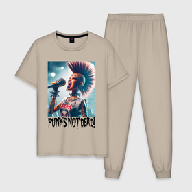Мужская пижама хлопок с принтом Punks not dead   Barbie , 100% хлопок | брюки и футболка прямого кроя, без карманов, на брюках мягкая резинка на поясе и по низу штанин
 | 