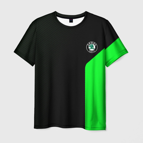 Мужская футболка 3D с принтом Skoda pattern sport green в Кировске, 100% полиэфир | прямой крой, круглый вырез горловины, длина до линии бедер | 