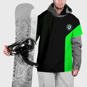 Накидка на куртку 3D с принтом Skoda pattern sport green в Тюмени, 100% полиэстер |  | 