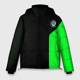 Мужская зимняя куртка 3D с принтом Skoda pattern sport green в Тюмени, верх — 100% полиэстер; подкладка — 100% полиэстер; утеплитель — 100% полиэстер | длина ниже бедра, свободный силуэт Оверсайз. Есть воротник-стойка, отстегивающийся капюшон и ветрозащитная планка. 

Боковые карманы с листочкой на кнопках и внутренний карман на молнии. | 