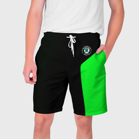 Мужские шорты 3D с принтом Skoda pattern sport green в Санкт-Петербурге,  полиэстер 100% | прямой крой, два кармана без застежек по бокам. Мягкая трикотажная резинка на поясе, внутри которой широкие завязки. Длина чуть выше колен | 