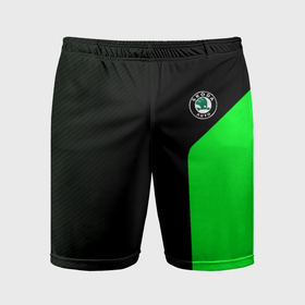 Мужские шорты спортивные с принтом Skoda pattern sport green в Тюмени,  |  | 
