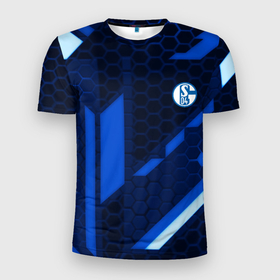 Мужская футболка 3D Slim с принтом Schalke 04 sport geometry в Санкт-Петербурге, 100% полиэстер с улучшенными характеристиками | приталенный силуэт, круглая горловина, широкие плечи, сужается к линии бедра | Тематика изображения на принте: 