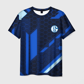 Мужская футболка 3D с принтом Schalke 04 sport geometry , 100% полиэфир | прямой крой, круглый вырез горловины, длина до линии бедер | 