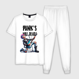 Мужская пижама хлопок с принтом Punks not dead   slogan ai art в Белгороде, 100% хлопок | брюки и футболка прямого кроя, без карманов, на брюках мягкая резинка на поясе и по низу штанин
 | 