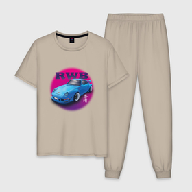 Мужская пижама хлопок с принтом Porsche RWB в Курске, 100% хлопок | брюки и футболка прямого кроя, без карманов, на брюках мягкая резинка на поясе и по низу штанин
 | Тематика изображения на принте: 