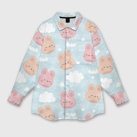 Мужская рубашка oversize 3D с принтом Узор с милыми кроликами в Екатеринбурге,  |  | 