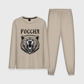 Мужская пижама с лонгсливом хлопок с принтом Медведь Россия в Санкт-Петербурге,  |  | 
