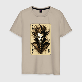 Мужская футболка хлопок с принтом Джокер сепия в Рязани, 100% хлопок | прямой крой, круглый вырез горловины, длина до линии бедер, слегка спущенное плечо. | 