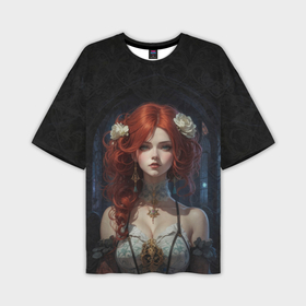 Мужская футболка oversize 3D с принтом Рыжая девушка с цветами в волосах в Санкт-Петербурге,  |  | 