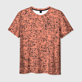 Мужская футболка 3D с принтом Нежный коралловый с чёрными вкраплениями в Курске, 100% полиэфир | прямой крой, круглый вырез горловины, длина до линии бедер | 