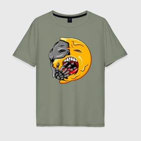 Мужская футболка хлопок Oversize с принтом Смайл зевает в Тюмени, 100% хлопок | свободный крой, круглый ворот, “спинка” длиннее передней части | 