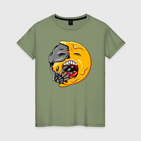 Женская футболка хлопок с принтом Смайл зевает в Тюмени, 100% хлопок | прямой крой, круглый вырез горловины, длина до линии бедер, слегка спущенное плечо | 