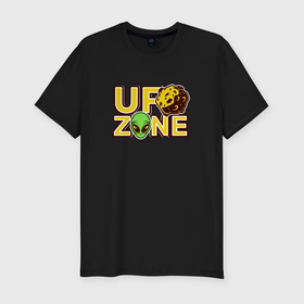 Мужская футболка хлопок Slim с принтом Ufo zone в Тюмени, 92% хлопок, 8% лайкра | приталенный силуэт, круглый вырез ворота, длина до линии бедра, короткий рукав | 