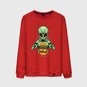 Мужской свитшот хлопок с принтом Инопланетянин и гамбургер в Петрозаводске, 100% хлопок |  | 