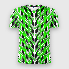 Мужская футболка 3D Slim с принтом Зелёная техно броня в Екатеринбурге, 100% полиэстер с улучшенными характеристиками | приталенный силуэт, круглая горловина, широкие плечи, сужается к линии бедра | 