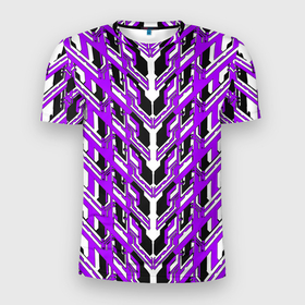 Мужская футболка 3D Slim с принтом Фиолетовая техно броня в Екатеринбурге, 100% полиэстер с улучшенными характеристиками | приталенный силуэт, круглая горловина, широкие плечи, сужается к линии бедра | 