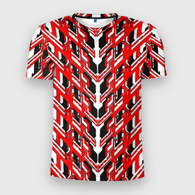 Мужская футболка 3D Slim с принтом Красная техно броня в Екатеринбурге, 100% полиэстер с улучшенными характеристиками | приталенный силуэт, круглая горловина, широкие плечи, сужается к линии бедра | 