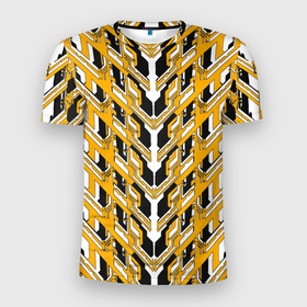 Мужская футболка 3D Slim с принтом Жёлтая техно броня в Екатеринбурге, 100% полиэстер с улучшенными характеристиками | приталенный силуэт, круглая горловина, широкие плечи, сужается к линии бедра | 