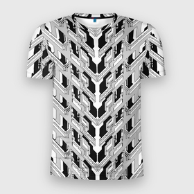 Мужская футболка 3D Slim с принтом Белая техно броня в Екатеринбурге, 100% полиэстер с улучшенными характеристиками | приталенный силуэт, круглая горловина, широкие плечи, сужается к линии бедра | 