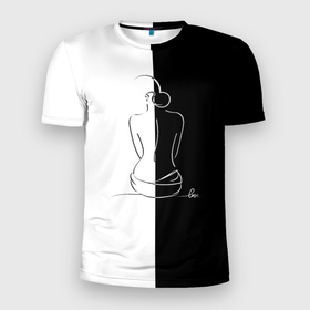 Мужская футболка 3D Slim с принтом Девушка, минимализм в Петрозаводске, 100% полиэстер с улучшенными характеристиками | приталенный силуэт, круглая горловина, широкие плечи, сужается к линии бедра | 
