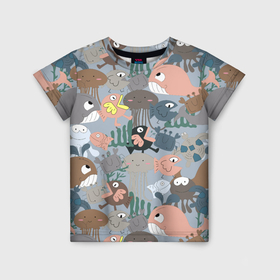 Детская футболка 3D с принтом Милый мультфильм о морских животных в Кировске, 100% гипоаллергенный полиэфир | прямой крой, круглый вырез горловины, длина до линии бедер, чуть спущенное плечо, ткань немного тянется | 