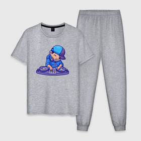 Мужская пижама хлопок с принтом Little dj в Белгороде, 100% хлопок | брюки и футболка прямого кроя, без карманов, на брюках мягкая резинка на поясе и по низу штанин
 | Тематика изображения на принте: 