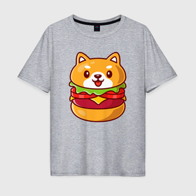 Мужская футболка хлопок Oversize с принтом Burger dog в Петрозаводске, 100% хлопок | свободный крой, круглый ворот, “спинка” длиннее передней части | 