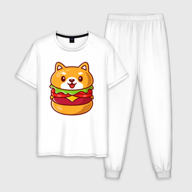Мужская пижама хлопок с принтом Burger dog , 100% хлопок | брюки и футболка прямого кроя, без карманов, на брюках мягкая резинка на поясе и по низу штанин
 | Тематика изображения на принте: 