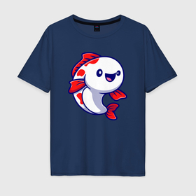 Мужская футболка хлопок Oversize с принтом Милая рыбёшка в Санкт-Петербурге, 100% хлопок | свободный крой, круглый ворот, “спинка” длиннее передней части | 