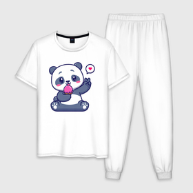 Мужская пижама хлопок с принтом Ice cream panda в Кировске, 100% хлопок | брюки и футболка прямого кроя, без карманов, на брюках мягкая резинка на поясе и по низу штанин
 | Тематика изображения на принте: 