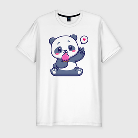 Мужская футболка хлопок Slim с принтом Ice cream panda в Кировске, 92% хлопок, 8% лайкра | приталенный силуэт, круглый вырез ворота, длина до линии бедра, короткий рукав | 