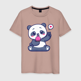 Мужская футболка хлопок с принтом Ice cream panda в Новосибирске, 100% хлопок | прямой крой, круглый вырез горловины, длина до линии бедер, слегка спущенное плечо. | 
