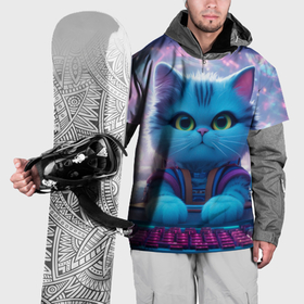 Накидка на куртку 3D с принтом Кот за компьютером в Рязани, 100% полиэстер |  | 