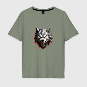 Мужская футболка хлопок Oversize с принтом Злой и страшный серый волк , 100% хлопок | свободный крой, круглый ворот, “спинка” длиннее передней части | 