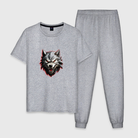 Мужская пижама хлопок с принтом Злой и страшный серый волк , 100% хлопок | брюки и футболка прямого кроя, без карманов, на брюках мягкая резинка на поясе и по низу штанин
 | 