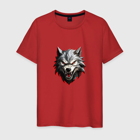 Мужская футболка хлопок с принтом Злой и страшный серый волк в Кировске, 100% хлопок | прямой крой, круглый вырез горловины, длина до линии бедер, слегка спущенное плечо. | 