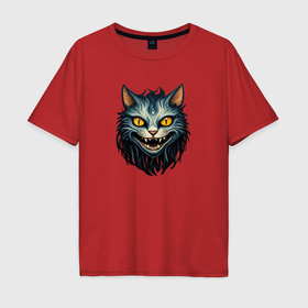 Мужская футболка хлопок Oversize с принтом Улыбка чеширского кота в Новосибирске, 100% хлопок | свободный крой, круглый ворот, “спинка” длиннее передней части | 