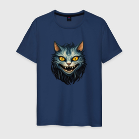 Мужская футболка хлопок с принтом Улыбка чеширского кота , 100% хлопок | прямой крой, круглый вырез горловины, длина до линии бедер, слегка спущенное плечо. | 