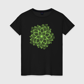 Женская футболка хлопок с принтом Каркас зелёного цветка , 100% хлопок | прямой крой, круглый вырез горловины, длина до линии бедер, слегка спущенное плечо | 